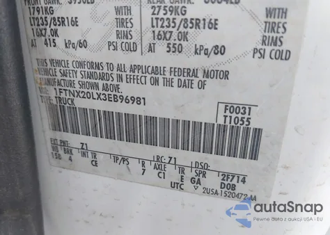 2003 Ford F-250 Lariat/Xl/Xlt из США, поврежденный, VIN 1FTNX20LX3EB96981